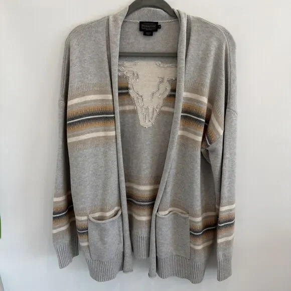 Pendleton S Western Horizons Oversized Cardigan Sweater Wool Blnd Longhorn Rodeo - Picture 3 of 14